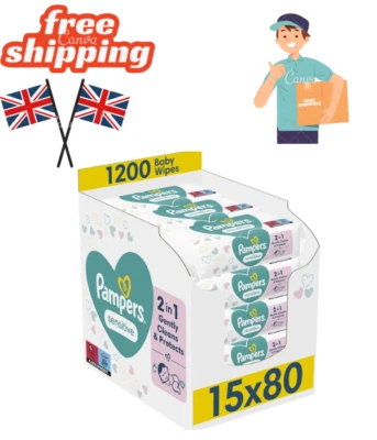 Pampers Sensitive Baby Wipes 15x80 (1200) Unscented Soft Gentle Cleaning, New