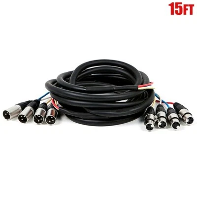 15FT 4 Channel 3Pin XLR Male to Female Snake Cable Balanced Extension Audio Cord - Image 1 of 3