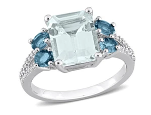 3.85 Carat (ctw) Aquamarine and London Blue Topaz Ring in Sterling Silver - Picture 1 of 5