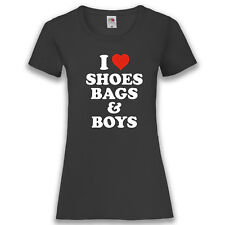 T-Shirt Ladies I love shoes bags boys Funshirt schwarz weiß Damen XS-XXL