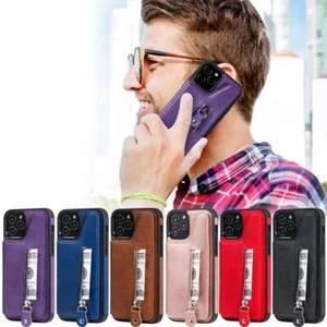 10pcs/lot Anti-drop Double Buckle Zipper Leathe Back Case for iPhone Samsung  - Picture 1 of 12