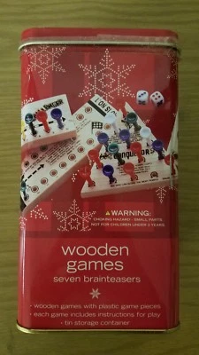 Sealed 2001 Wooden Games 7 Brainteasers By Target Come In Tin COMPLETE - Image 1 of 3
