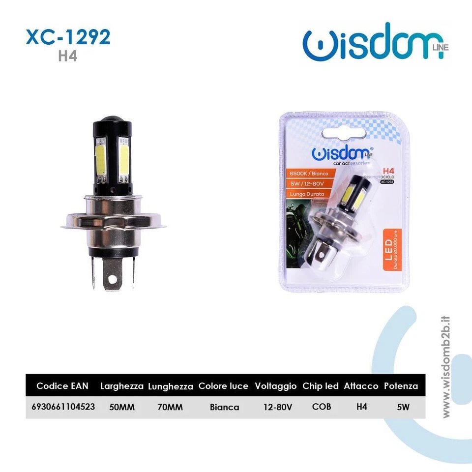 Lampadina Lampada Faro Moto Led H4 12-80V 5W Luce Bianca Xc-1292 wis - Immagine 1 di 1