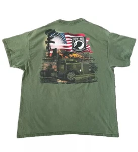 POW MIA Support Our Troop Graphic T-Shirt Mens Size X-Large Green Heavy Cotton - Picture 1 of 4