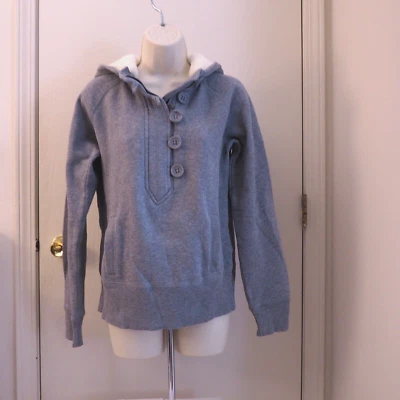 GAP Gris Mezcla de Algodón Henley Botones Bolsillos Sudadera con Capucha de Piel Sintética Talla M Foto 1 de 3