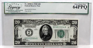 1928 $20 FRN Chicago FR 2050-G LEGACY 64 PPQ CHOICE CRISP UNCIRCULATED - Picture 1 of 4