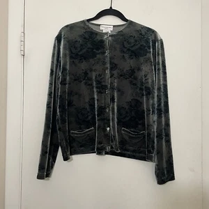Size Petite Large Dark Green Dark Floral Velvet Cardigan Goth Fairy Whimsigoth - Picture 1 of 15