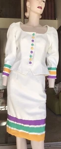 Vtg 80s Victor Costa White Two Piece Skirt Suit XS - Picture 1 of 10