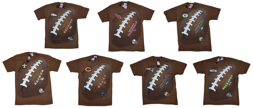 NFL Apparel Liquid Blue Oversized Football Touchdown Crew Neck Men's T-Shirt NWT - Image 1 of 1