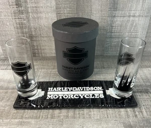 HARLEY DAVIDSON Silhouette Bar & Shield Shooter Set two Shot Glasses - Picture 1 of 8