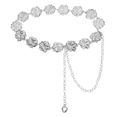 Cinturón Concho Western Metal, Cinturón Cadena Cintura Mujer, Flor, Tono Plateado Foto 1 de 4