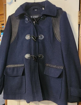 Guess Los Angeles Women’s Blue Wool Blend Pea Coat Jacket Hooded Size XL - Image 1 of 4