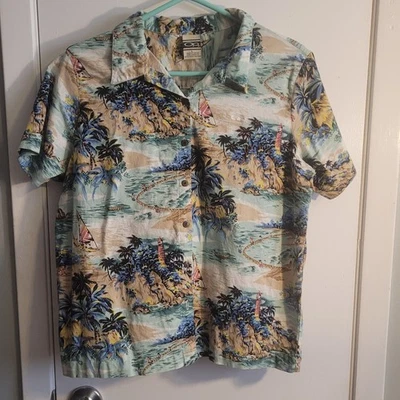 Vntg OP Ocean Pacific Scenic Hawaiian Shirt 100% Cotton Made In UAE Aloha Retro - Image 1 of 4