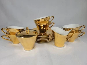 Tea Set Johann Seltmann Bavaria Vintage 14 Pieces Set Gold Porcelain Rare Prop - Picture 1 of 17