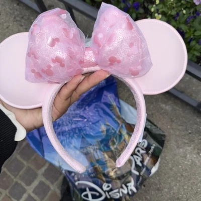 Disney Mickey Mouse Icono Arco Minnie Mouse Rosa Leche Orejas Imitación Cuero Diadema Foto 1 de 3