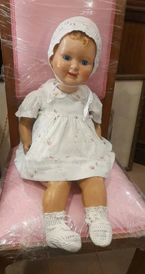 Bambola Antica RELLA Italiana in Composizione Occhi Azzurri In Vetro Cm 60 - Immagine 1 di 4