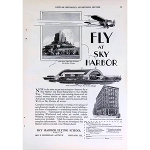 Anuncio impreso de aviación 1929 Sky Harbor Flying School 9,25x6,5 vintage - Imagen 1 de 3