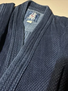 Japanese Bushu Indigo Dyed Cotton Kendo Gi Jacket"藤" Tou Name Embroidery Used - Picture 1 of 20