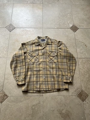 VTG Pendleton The Board Short Yellow Flannel Loop Collar Button Up Size Medium - Image 1 of 4