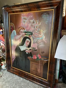 METAL ART RELIGIOUS PRINT 19TH CENTERY ORIGINAL SAINT RETA OF CASCIA - Picture 1 of 12