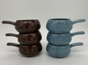 Set Of 6 Vintage McCoy Pottery Soup Bowls Lug With Handle Drip Glaze Oven Proof - Picture 1 of 8