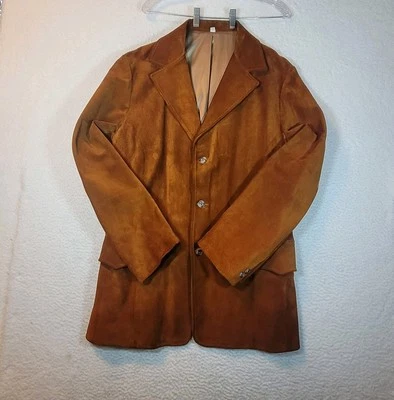 Vintage Scully Jacket Men 46 Long Leather Suede Brown Satin Lined Trench Coat - Image 1 of 4