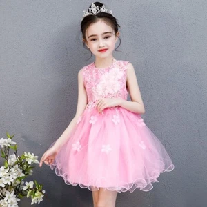 Girls Kids Wedding Party Flower Dress Fluffy For Party/ Prom With Plastic Crown - Picture 1 of 6