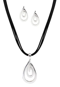 Silver Necklace Matching Earrings Cut Out Swirl Fashion Design Jewelery Set - Picture 1 of 1