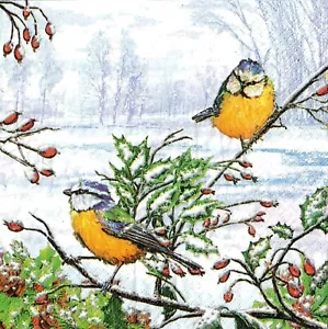4 einzelne Papierservietten Decoupage Basteln Tisch Weihnachten Santa Winter Vögel 27 - Bild 1 von 3