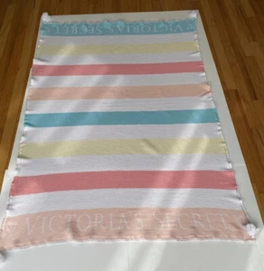 Victoria Secret Pastel Stripes Beach Blanket Throw With Tassels 43 X 59 - Picture 1 of 6