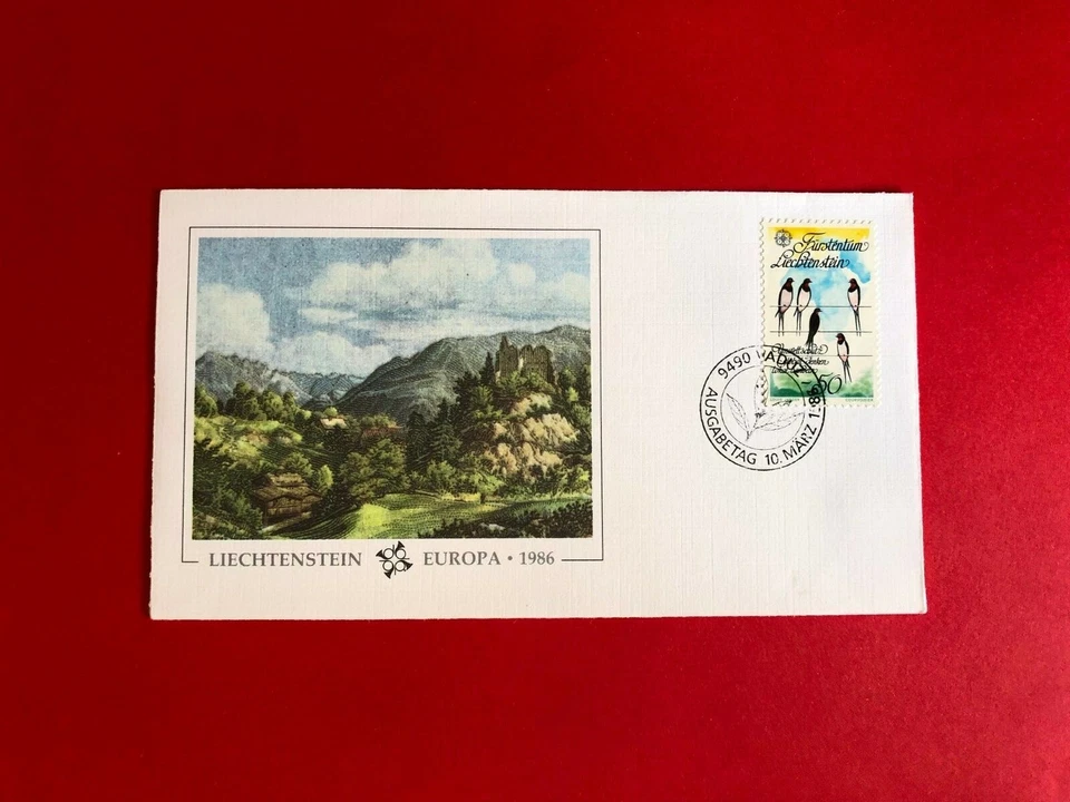 LIECHTENSTEIN 1986 FDC WWF FLEETWOOD EUROPA BIRDS SWALLOWS - Image 1 of 1