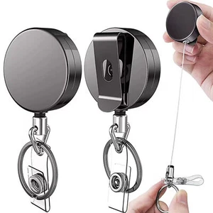 2Pcs Retractable Stainless Steel Keyring Pull Ring Key Chain Recoil Heavy Duty - Picture 1 of 12