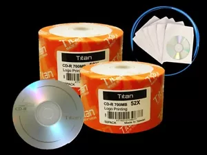 100 Pieces 52X Blank CD-R Disc Media 700MB + 100 Paper Sleeves + Free Shipping - Picture 1 of 4