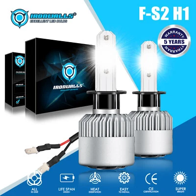 IRONWALLS Pair H1 LED Headlight Bulbs Kit High/Low Beam 6000K Xenon White Bright 1000000LM