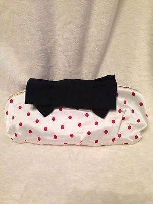 NEW DOLCE & GABBANA Polka Dot Silk Evening Clutch Handbag BLACK RED WHITE $1,000 - Image 1 of 4