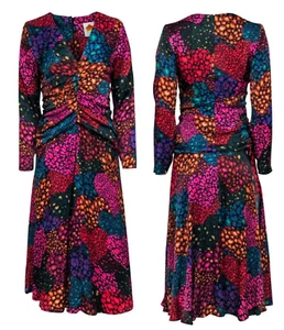 Farm Rio Midi Dress Rainbow Hearts Viscose Rushed Long Sleeve Red size M new - Picture 1 of 13