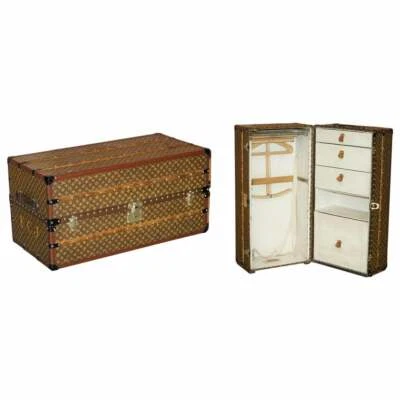 FULLY RESTORED 1920 LOUIS VUITTON FRANCE WARDROBE STEAMER TRUNK STENCIL MONOGRAM - Image 1 of 4