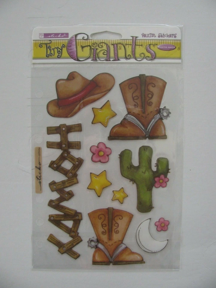 Sticko Tiny Giants CÓMODAS Botas de Vaquero Sombrero Cactus Estrellas Flores Nuevo en Paquete  Foto 1 de 1