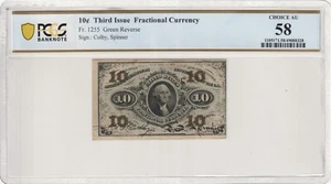 Fractional Currency Third Issue 10c FR-1255 Green Reverse PCGS AU 58 - Picture 1 of 2