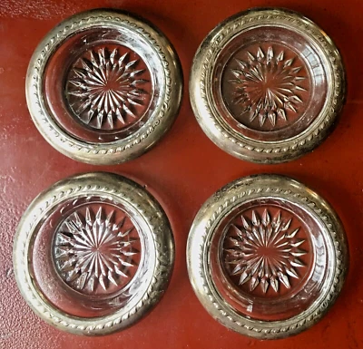 Set of 4 Vintage 4"  Silver Plate Rim Glass Coasters - Image 1 of 2