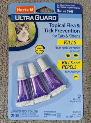 Hartz UltraGuard 跳蚤蜱滴适用于猫和小猫,5 磅及以上,3 克拉 — 第 1/3 张图片