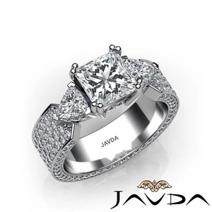 Double Prong 3 Stone Princess Diamond Engagement Trillion Ring GIA E VVS1 3.4Ct - Picture 1 of 12