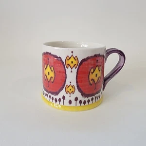 ANTHROPOLOGIE Coffee Tea Cup Mug Painted Red Purple Yellow - Picture 1 of 6