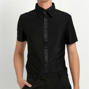 Men Dance Shirt Ballroom Modern Salsa Samba Latin Short Sleeve Danceclothes Slim - Picture 1 of 11