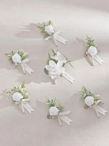 Boutonniere for Men for WeddingSet of 7 Groom Groomsmen Artificial Flowers Bo... - Picture 1 of 6