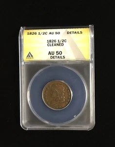 1826 1/2C ANACS AU 50 Classic Head Half Cent **Cleaned** - Picture 1 of 2