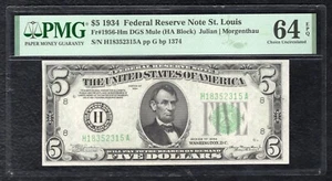 FR. 1956-Hm 1934 $5 MULE FRN FEDERAL RESERVE NOTE ST. LOUIS, MO PMG UNC-64EPQ - Picture 1 of 2