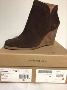 ✨New LUCKY BRAND Yimina Wedge Waterproof Suede Booties Brown Womens Size 8M - Picture 1 of 5