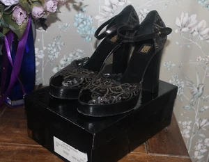 BIBA RARE 90s VINTAGE BLACK CELTIC LEATHER PEEP TOE SANDALS SHOES UK 5 (38) £320 - Picture 1 of 13