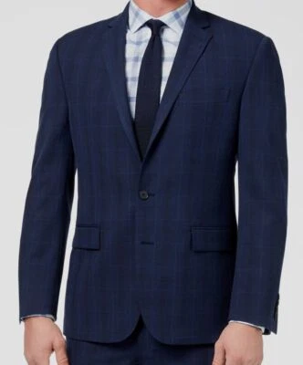 $360 Ryan Seacrest Mens Blue Windowpane Ultimate Modern-Fit Suit Jacket Size 36S - Image 1 of 2